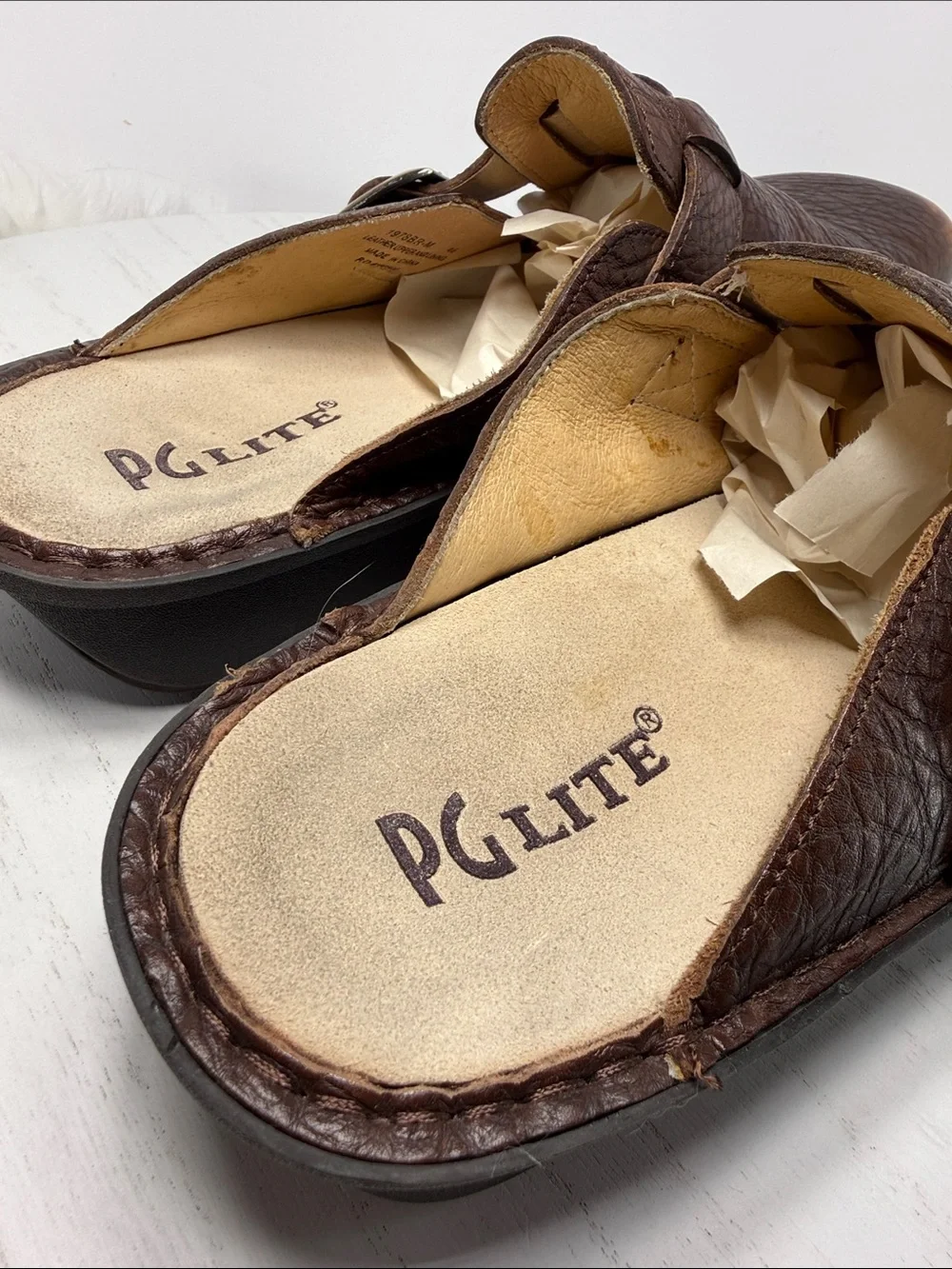 PG Lite Men's Brown Leather Slip-On Clog with Buckle